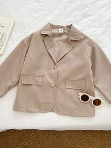 1pc Young Girl Khaki Casual Fashion Blazer, Chic Autumn Toddler Kid Blazer, Fall Girs Blazer - Khaki - View 1