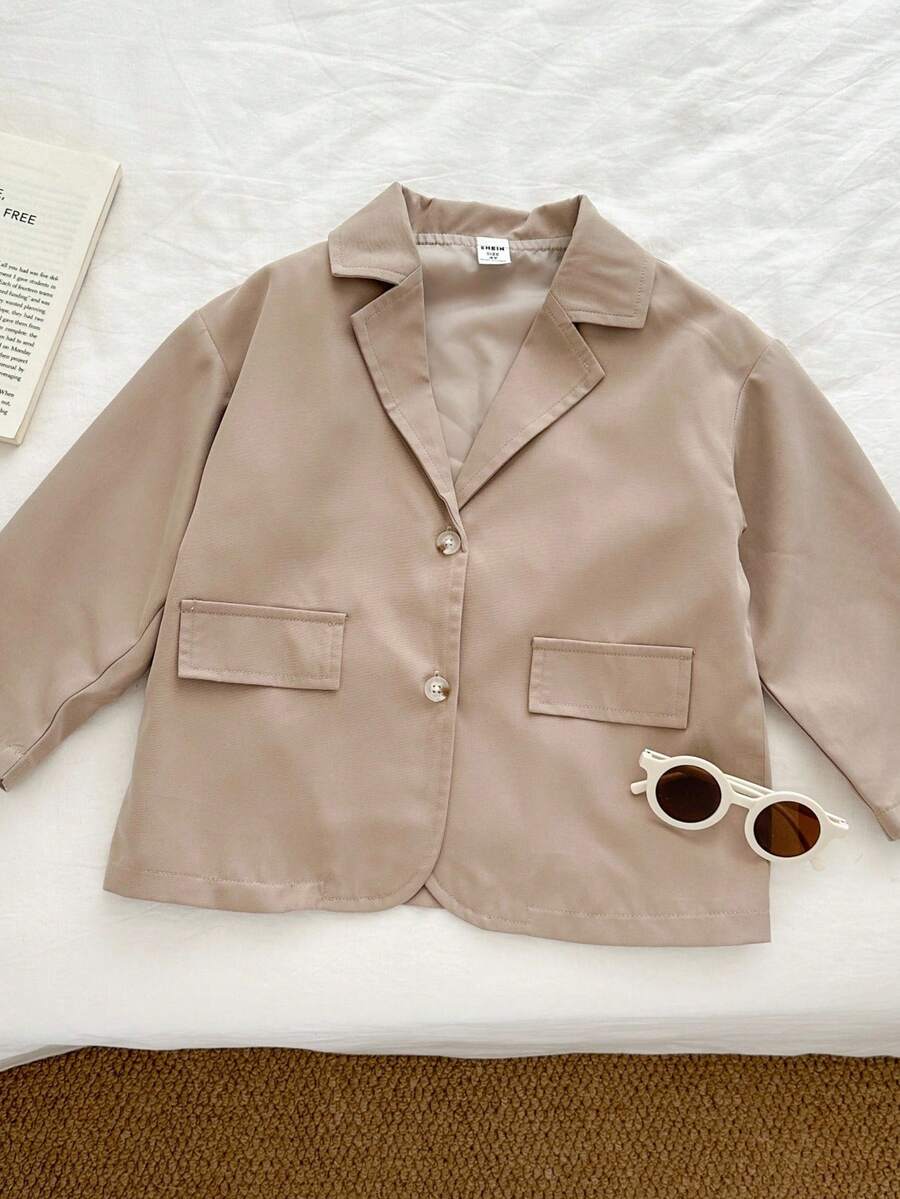 1pc Young Girl Khaki Casual Fashion Blazer, Chic Autumn Toddler Kid Blazer, Fall Girs Blazer - Khaki - View 1