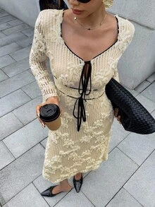 Chiquease Robe élégante de couleur unie avec patchwork pour femmes - Nude - Voir 3