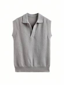 Chillumni Gilet casual in maglia a tinta unita con colletto alla coreana, ampio e versatile, adatto per l'autunno, da uomo