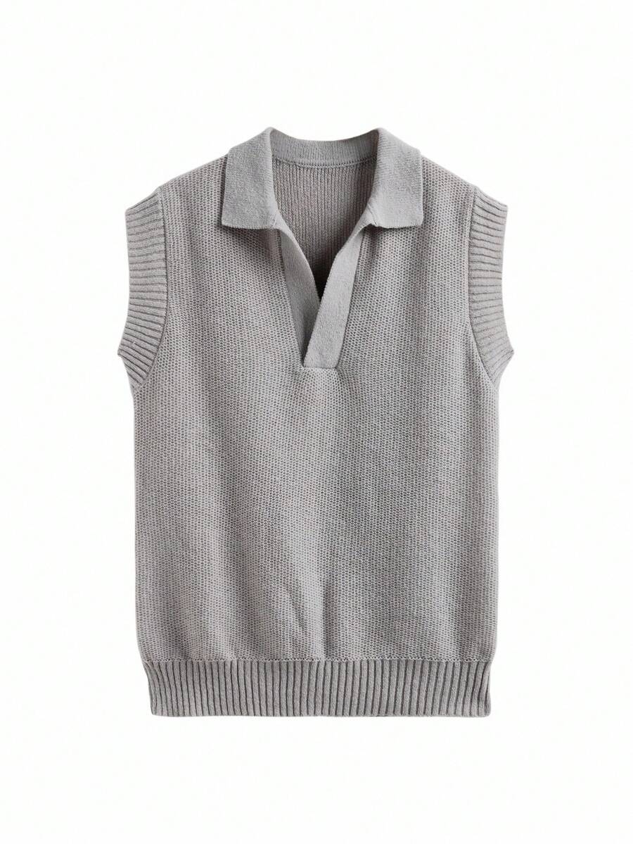 Chillumni Gilet casual in maglia a tinta unita con colletto alla coreana, ampio e versatile, adatto per l'autunno, da uomo