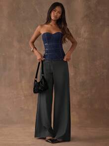 SHEIN BAE Damtopp med spänne och figurnära design i denim - Mörktvätt - Visa 6