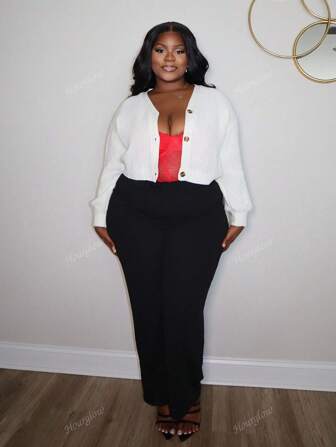 Hourglow Plus Size Front Button Long Sleeve Casual Jacket, For Winter