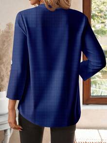 EMERY ROSE Áo sơ mi công sở cổ khoét in họa tiết mùa xuân cho nữ, tay áo 3/4 - Nhiều màu - Xem 2