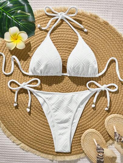 Swim Vcay 适合海滩度假的纯色纹理比基尼