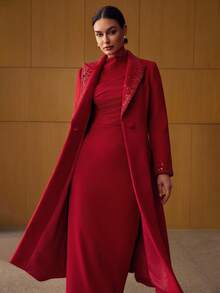 MOTF PREMIUM VESTIDO LARGO CON CUELLO DE EMBUDO Y FRUNCIDO EN LOS LADOS, ESTILO VINTAGE - Rojo - Ver 5