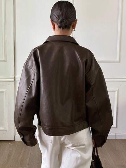 DAZY Chaqueta regular de mujer de PU gruesa, suelta y casual, nueva para otoño/invierno