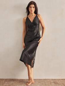 Charlaine French Minimalist Satin Lace Bodycon Comfortable Women Nightgown
