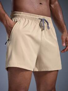DRIFTMERE Herren Anti-Verlust Reißverschlusstasche Kordelzug Taille Sport Shorts Frühling bis Sommer, Herren Schnelltrocknende leichte Shorts, für Gym und Fitness mit guter Dehnbarkeit und Kühleffekt geeignet für den Sommer, Athleisure Stil, sportliche Mode - Khaki - Übersicht 8