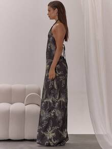 MUSERA 缎面印花露背长裙，优雅性感，适合夜晚外出、婚礼宾客、度假、秋季叠穿派对、春夏、毕业典礼等场合。 - 彩色 - 查看 3