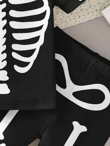 SHEIN Baby BoyGlow In The Dark Skeleton Pajamas Set - Halloween Costume Sleepwear For Kids, Snug Fit  Cozy PJs Baby Boy Baby Skeleton Outfit Baby Halloween Clothes Baby Spooky Clothes Skull Baby Clothes Baby Horror Outfits - Multicolor - View 6