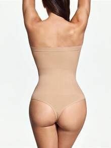 SHAPORA Casual Comfortable Solid Color Seamless Bodysuit - Apricot - View 2