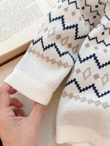 Blossori Young Boy French Jacquard Geometric Pattern Hoodie Sweater, Autumn - Multicolor - View 3