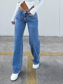 EURMUSE 100%Cotton Women's Straight Leg Jeans - Blue - View 3