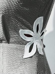 Maija 2025秋冬条纹单排扣收腰碎花镂空口袋休闲无袖衬衫裙，现代优雅都市浪漫端庄简约复古风格，适合婚礼嘉宾、生日、万圣节、商务休闲、办公室、约会、派对、圣诞节、新年 - 黑色 - 查看 9