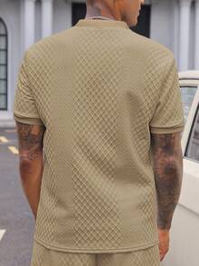 Manfinity Homme Men's Casual Polo Shirt With Cable Flower Pattern, Short Sleeve, Summer , Polo Shirts For Men - Coffee Brown - View 5