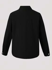 Tween Boy Embroidered Horse Long Sleeve Single-Breasted Casual Shirt, Autumn Fall Winter - Black - View 2