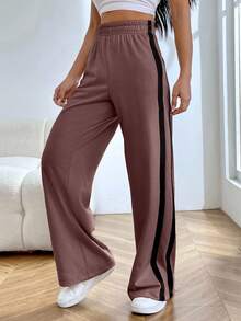 EURMUSE Women's Casual Basic Contrast Trim Loose Sweatpants - Brown - View 4
