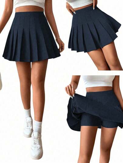 Sparklyn Falda plisada de cintura alta con pantalones cortos incorporados para niñas, falda-pantalón 2 en 1, versátil para todas las estaciones, se puede combinar con camisas, camisetas, polos, sudaderas, chaquetas