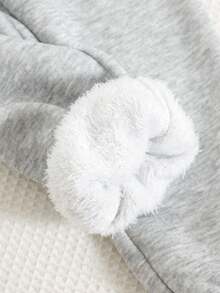 SHEIN 两件套男童休闲舒适多功能印花立领拉链连帽衫和保暖内衬运动裤套装，面料厚实，学院风秋冬装 - 淺灰色 - 查看 5