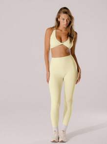 Aralina Leisurewear Active Pastel High-Rise Bottom Lift Active Buter Yellow Workout Leggings - Yellow - View 11
