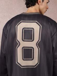 SUMWON Vintage Style Gridiron Number 8 Sweatshirt With Side Stripes Cropped Length Crewneck Pullover Unisex Varsity Team Jersey Look Casual - Brown - View 5