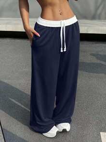 EURMUSE Women's Casual Drawstring Waist Pockets Wide Leg Sweatpants