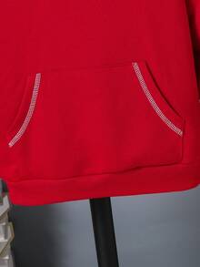 SHEIN 男童撞色条纹大口袋休闲卫衣，秋冬季款 - 紅色 - 查看 5