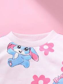 Perso Play 2pcs Girls Autumn/Winter Set, Naughty Rabbit Print Sweatshirt + Pants Fall