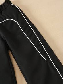 SHEIN Young Boy Fashionable & Versatile Drawstring Loose Fit Straight Leg Cargo Pants, Autumn/Winter Fall - Black - View 4