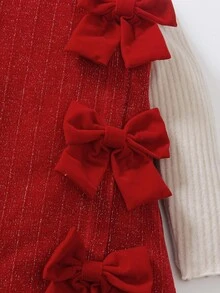 Elladie kids 2件套女童秋冬连衣裙，包含一件无袖罗纹针织拼色连衣裙，饰有红色蝴蝶结，以及一件柔软的高领罗纹毛衣。连衣裙采用微光面料，适合秋冬季节穿着，展现年轻女孩的甜美与成熟气质。 - 紅色 - 查看 7