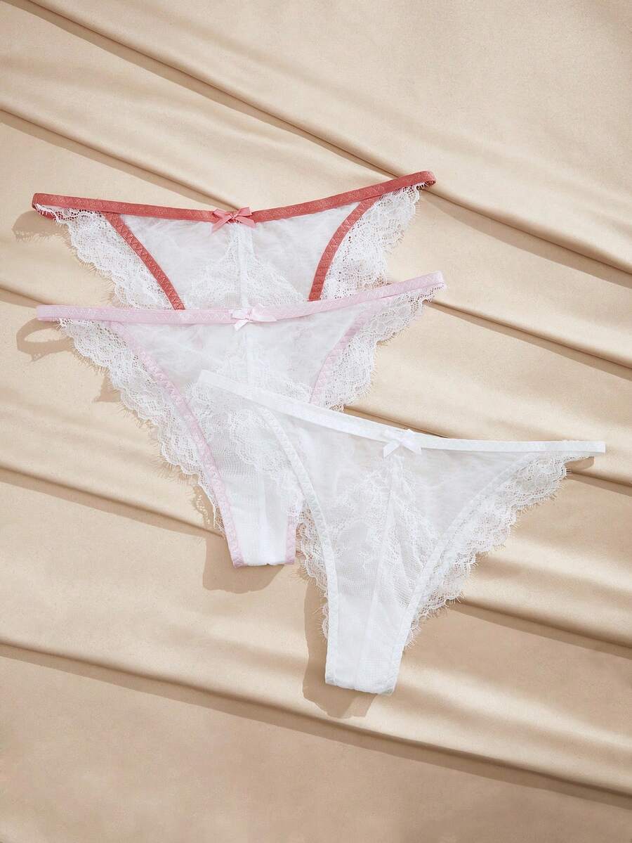 Snug Zone Women's Lace Bow Decor Fashion Thong Panties - Multicolor - View 1