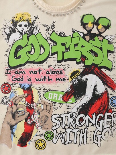 Street Life Men's Glitter Diamond Print Long Sleeve T-Shirt, Loose Dropped Shoulder Tee, Fall