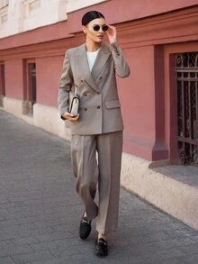 Ontre Women's Black And White Plaid Blazer,Summer Business Corporate Office Wear,Casual Retro Long Sleeve Button 2025 New,Teacher Wedding Guest Attire - Grey - View 8