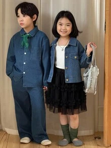 Genkimix Kids 2 件套幼儿男童休闲装 - 简约时尚短外套 + 休闲直筒牛仔裤，春秋季