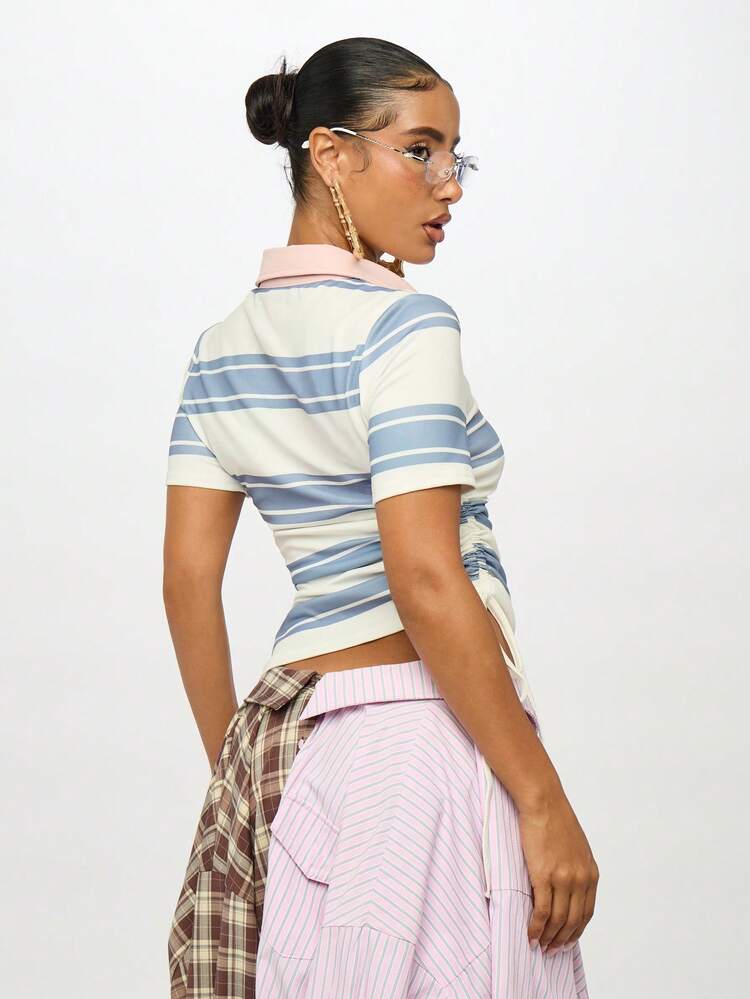 SUMWON WOMEN Striped Polo Shirt With Logo Badge And Football Motif