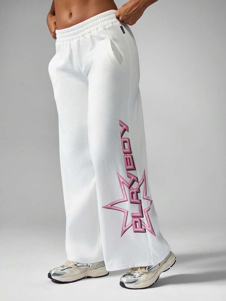 Missguided x Playboy Oversized High Waisted Wide Leg Joggers With Star Logo Design Fall Winter Baggy Sweatpants Loungewear Streetwear Fashion Track Pants Y2K Aesthetics