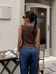 Siren Gaze Women's All-Match Versatile Textured Fitted Tank Top, Summer,Brown Top Casual - Coffee Brown - View 2