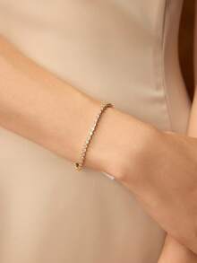 MOTF PREMIUM Pulsera de tenis con diamantes redondos enchapada en oro de 18K para mujeres - Amarillo Oro - Ver 4