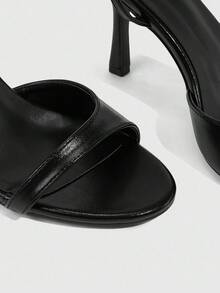 CUCCOO SZL Women's Black PU Ankle Strap Fashionable Sexy French Elegant Romantic Date Party Afternoon Tea Round Toe Stiletto High Heel Sandals - Black - View 6