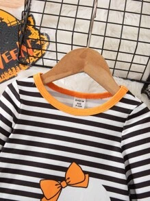 SHEIN Sukienka w paski z długim rękawem dla dziewczynki na Halloween z kreskówkową grafiką - Wielokolorowe - Zobacz 5