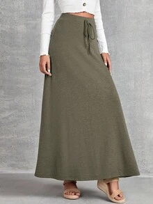 EMERY ROSE Women's Solid Color Minimalist Casual Skirt,Fall - Burgundy - View 5