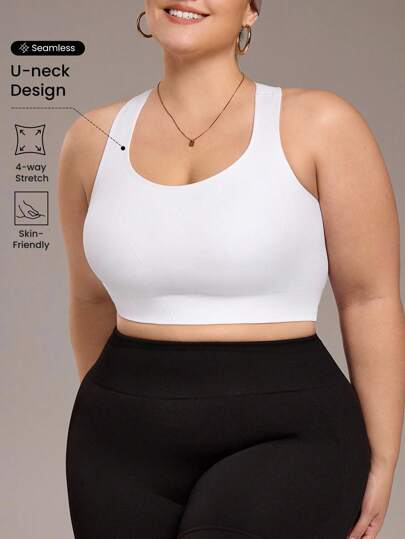 Gameset SHEIN Sport Supportive Plus Size Crop Sports Bra In White For Comfortable Workouts Support Sports Bra Gym Bra High Support Sports Bra