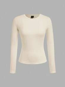 SHEIN EZwear 3 件套大码女式圆领休闲修身长袖 T 恤套装，适合秋冬季 - 彩色 - 查看 3