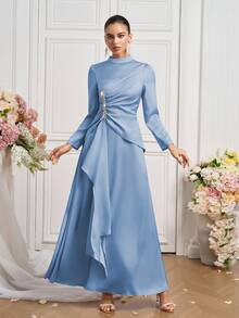 Coutiva Đầm dài tay cổ đứng thanh lịch thời trang mới - Màu xanh nhạt - Xem 6