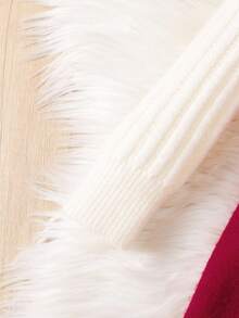 Elladie kids 1 件女童毛衣裙，甜美公主风格，红白色块罗纹纹理，蝴蝶结装饰，荷叶边下摆，罗纹针织，圆领长袖，欧式设计连衣裙，常规厚度，适合生日派对，秋冬