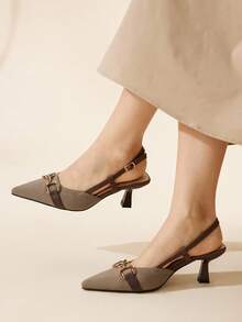 CUCCOO BASICS Women's Fashion Khaki Buckle Strap Pointed Toe High Heel Pumps, Suitable For Commuting, Party, And Dating For Christmas