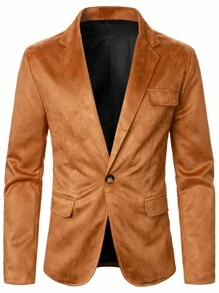 Manfinity Mode Men's Notched Lapel Fake Pocket Blazer, Old Money Style - Camel - View 5