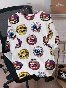 MADBALLS X SHEIN 男士卡通眼球图案圆领短袖T恤 - 白色 - 查看 2