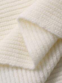 Livesso Suéter feminino com decoração de laço no ombro oblíquo de outono - Branco - Ver 7
